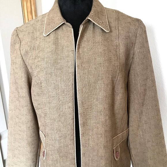 Sag Harbor Light Brown Blazer: Vintage 70s Lightweight Tan Jacket, Size 10P - Picture 7 of 10
